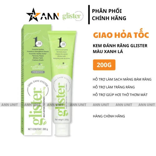Kem Đánh Răng Amway Glister 200g Màu Xanh Lá - Hỗ Trợ Làm Sạch Mảng Bám Giúp Hơi Thở Thơm Mát