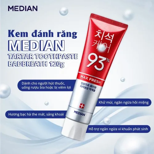 Phân phối kem Đánh Răng Median Màu Đỏ Dental IQ 93% Tartar Toothpaste Badbreath 120g