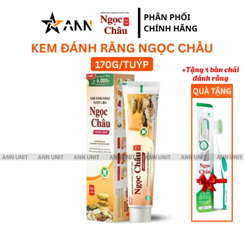Kem Đánh Răng Ngọc Châu Truyền Thống 170g/Tuýp - Kem Đánh Răng Dược Liệu + Tặng 1 Bài Chải Đánh Răng( Tuýp Lớn)