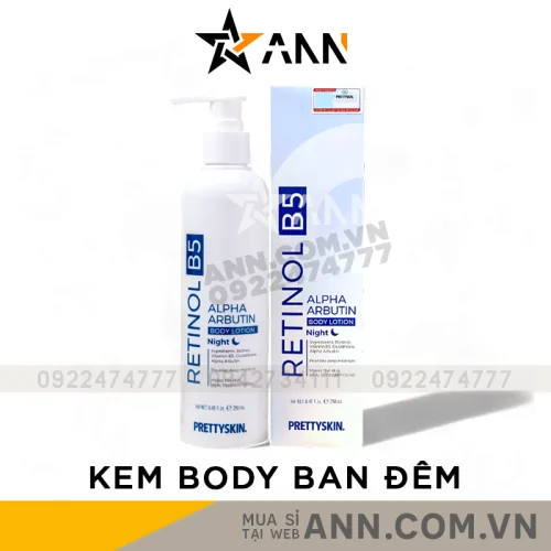 Pretty Skin Body Lotion ban đêm màu xanh Retinol B5 Alpha Arbutin 250ml