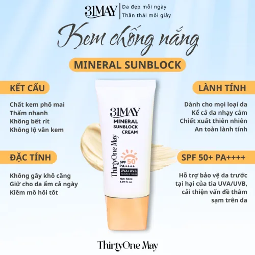 Kem Chống Nắng 31 May Mineral Sunblock Cream SPF50+ PA++++ 50ml