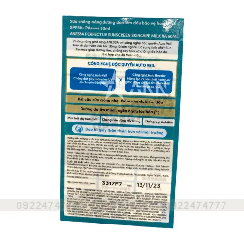 Sỉ kem Chống Nắng Anessa Xanh Perfect UV Sunscreen Skincare Milk 60ml