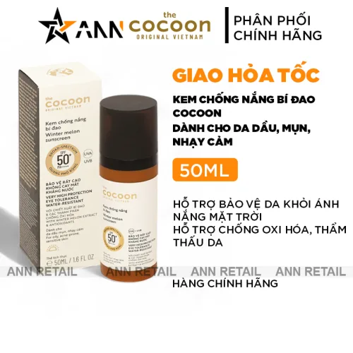 CoCoon Kem Chống Nắng Bí Đao SPF 50+ PA++++ 50ml cho Da Dầu Mụn Nhạy Cảm