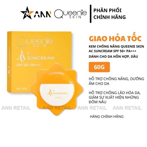 Queenie Skin Kem Chống Nắng SPF50 PA+++ Da Hỗn Hợp Dầu 60g