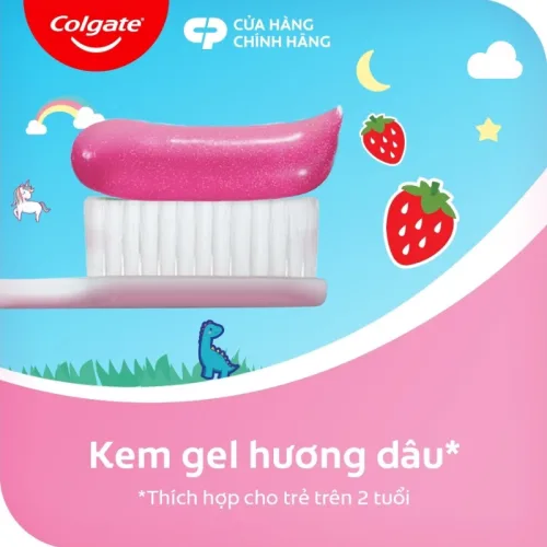 Kem Đánh Răng Ngừa Sâu Răng Em Bé 2+ Tuổi Hương Dâu Dạng Gel Colgate 40g - Màu Hồng