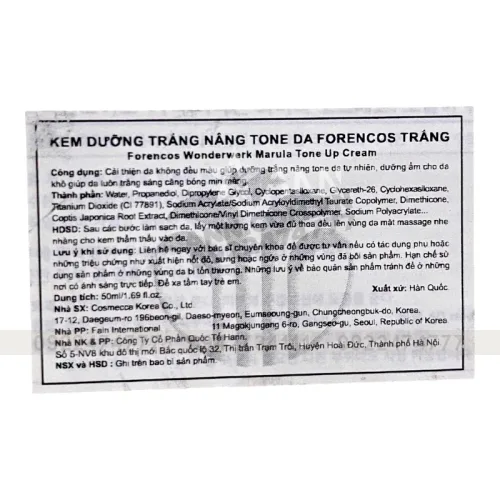 Kem Forencos Wonderwerk Marula Tone Up Cream màu trắng 50ml