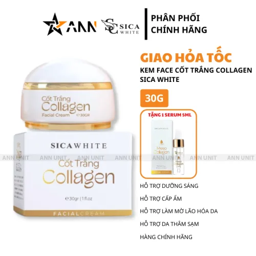 Kem Face Cốt Trắng Collagen 30g + Tặng Serum Meso 5ml Sica White - Hỗ Trợ Cải Thiện Lão Hóa Da