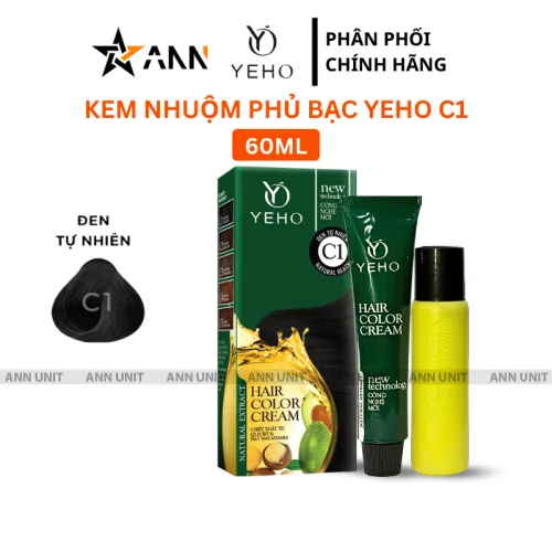 Kem nhuộm phủ bạc Yeho C1 màu đen tự nhiên, 60 ml
