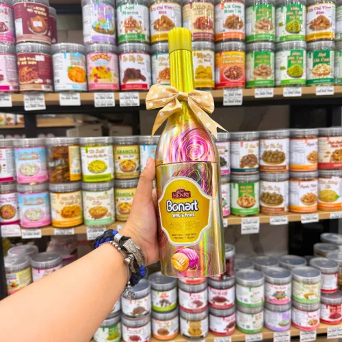Kẹo Cứng Sữa Trái Cây BONART KING HENRY Chai Rượu Hoa Hồng 3 Màu 110g