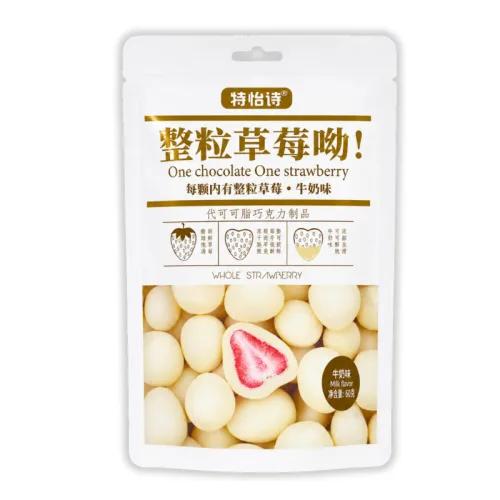Khám phá Kẹo Socola Bọc Dâu Tây Thơm Ngon Vị Sữa Chua 60g - Bịch Trắng Kem thuộc nhóm Kẹo cứng, kẹo dẻo, singum, socola