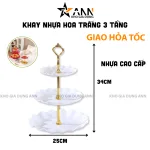 Khay Nhựa Hoa Trắng 3 Tầng - Khay Đựng Mứt Bánh Kẹo Tết 34x25cm