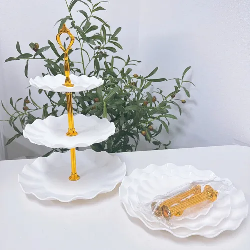 Khay Nhựa Hoa Trắng 3 Tầng - Khay Đựng Mứt Bánh Kẹo Tết 34x25cm