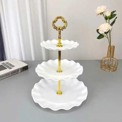 Khay Nhựa Hoa Trắng 3 Tầng - Khay Đựng Mứt Bánh Kẹo Tết 34x25cm