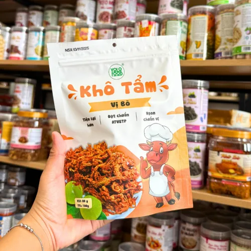 Khô Tẩm Vị Bò YOLO Thơm Ngon - Gói 100g phù hợp để tham khảo khi chọn Yolo Food