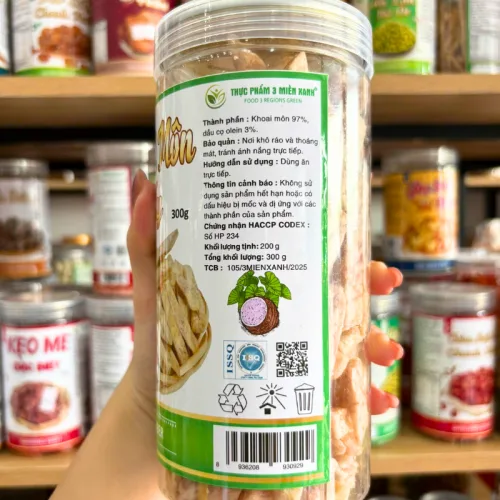 Khoai môn sấy sợi cộng giòn Thực phẩm 3 miền xanh 300g hộp PET