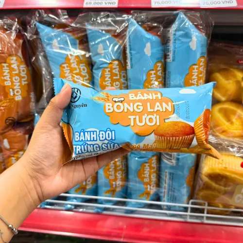 Lốc 10 Cái Bánh Bông Lan Tươi Trứng Sữa Kim Nguyên Vị Phô Mai 60g - Bịch Xanh Dương