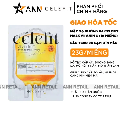 Mặt Nạ Celefit Mask Vitamin C Màu Vàng Hỗ Trợ Dưỡng Sáng Da Hộp 10 Miếng