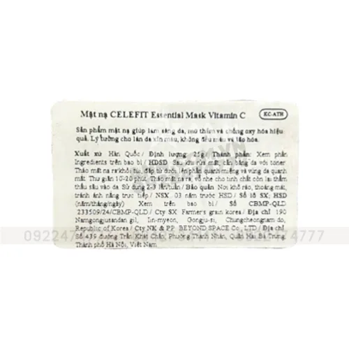 Mặt Nạ Celefit Mask Vitamin C Màu Vàng Hỗ Trợ Dưỡng Sáng Da Hộp 10 Miếng