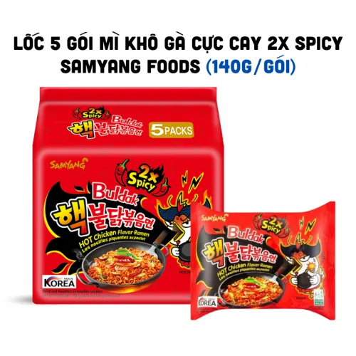 Mì Cay Samyang Bludak Đỏ 2x Hàn Quốc Lốc 5 Gói (140g/Gói) - Mì Khô Gà Siêu Cay 2x Màu Đỏ