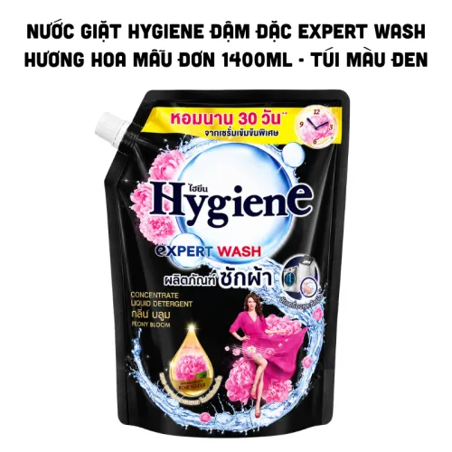Nước Giặt Hygiene Đậm Đặc Expert Wash Hương Hoa Mẫu Đơn 1400ml - Túi Màu Đen