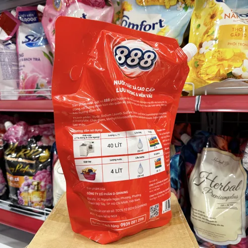 Nước Giặt Xả Cao Cấp 888 D-Shining Hương Nước Hoa 3,2kg - Túi Màu Đỏ