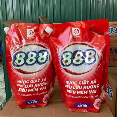 Nước Giặt Xả Cao Cấp 888 D-Shining Hương Nước Hoa 3,2kg - Túi Màu Đỏ