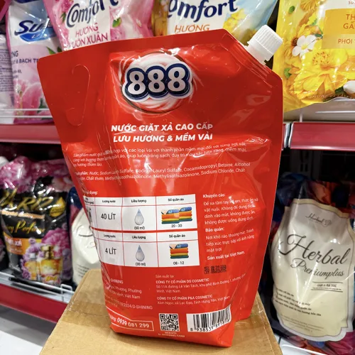 Nước Giặt Xả Cao Cấp 888 D-Shining Hương Nước Hoa 3,2kg - Túi Màu Đỏ