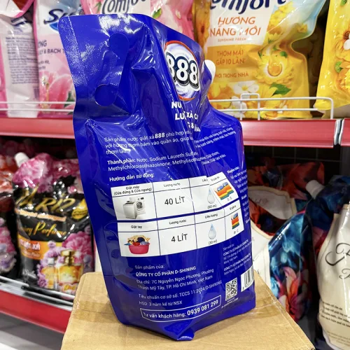 Nước Giặt Xả Cao Cấp 888 D-Shining Hương Nước Hoa 3,2kg - Túi Màu Xanh