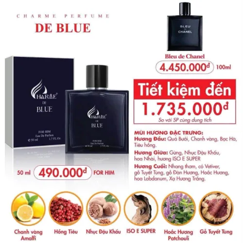 Nước Hoa Nam Charme De Blue 50ml - Mùi Hương Sang Trọng Cuốn Hút
