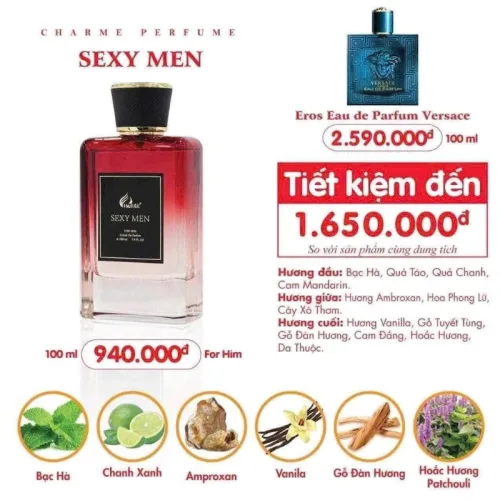 Nước Hoa Nam Charme Sexy Men 100ml Phiên Bản Mới - Hương Thơm Cuốn Hút Lịch Lãm