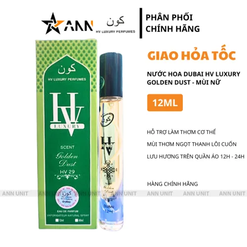 Nước Hoa Dubai Hv Luxury Golden Dust 12ml Mùi Nữ Cao Cấp - Hương Thơm Ngọt Thanh Lôi Cuốn