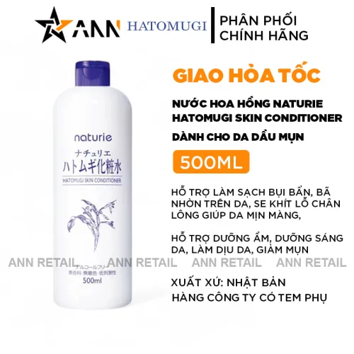 Phân phối nước Hoa Hồng Hatomugi Ý Dĩ Skin Conditioner 500ml Dành Cho Da Dầu Mụn