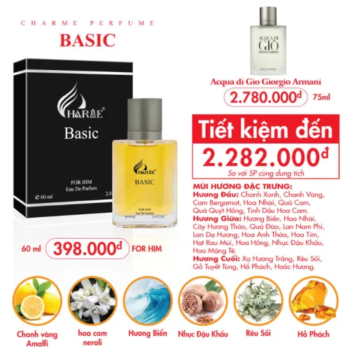 Nước Hoa Nam Charme Basic 50ml - Hương Thơm Tươi Mát Lịch Lãm