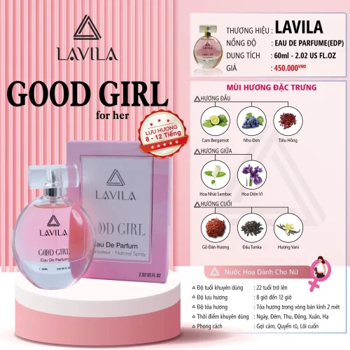 Đánh giá nước Hoa Nữ Lavila Good Girl 60ml