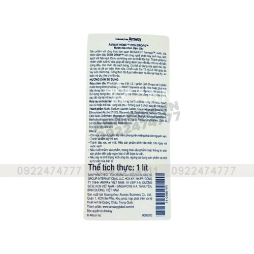 Amway Home Dish Drops Nước Rửa Chén Chai 1 Lít