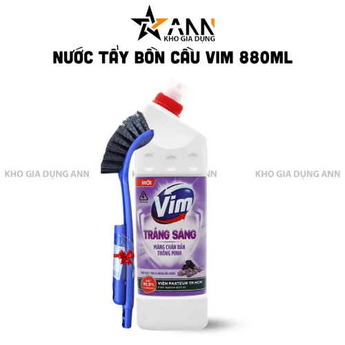 Nước Tẩy Bồn Cầu Vim Màu Tím 880ml - Chai Khử Mùi Bồn Cầu Diệt Khuẩn Siêu Sạch Tiết Kiệm (Tặng 1 Cây Cọ Bồn Cầu)