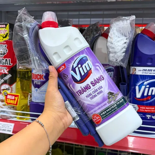 Nước Tẩy Bồn Cầu Vim Màu Tím 880ml - Chai Khử Mùi Bồn Cầu Diệt Khuẩn Siêu Sạch Tiết Kiệm (Tặng 1 Cây Cọ Bồn Cầu)