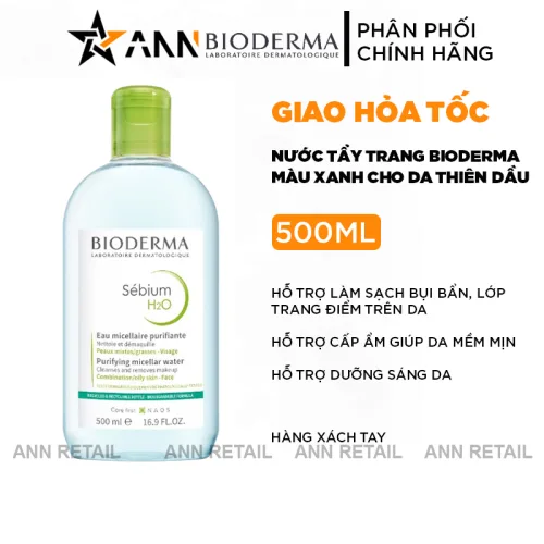 Sỉ nước Tẩy Trang Bioderma Màu Xanh Sébium H2O 500ml Dành Cho Da Dầu &amp; Hỗn Hợp
