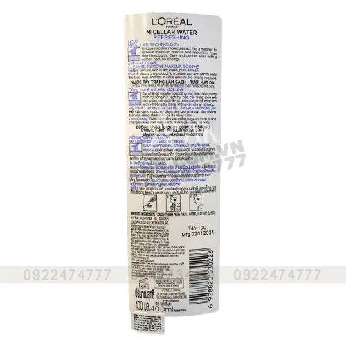 Sỉ nước Tẩy Trang Loreal Paris Xanh Nhạt Tươi Mát Micellar Water Refreshing 400ml