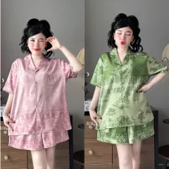 Đồ Bộ Ngủ Tay Ngắn Quần Đùi Nữ Họa Tiết Sang Trọng Mặc Mịn Mát Thoải Mái Big Size 50–80kg