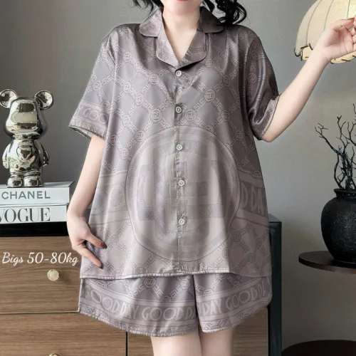 Đồ Bộ Ngủ Tay Ngắn Quần Đùi Nữ Họa Tiết Sang Trọng Mặc Mịn Mát Thoải Mái Big Size 50–80kg
