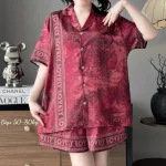 Đồ Bộ Ngủ Tay Ngắn Quần Đùi Nữ Họa Tiết Sang Trọng Mặc Mịn Mát Thoải Mái Big Size 50–80kg