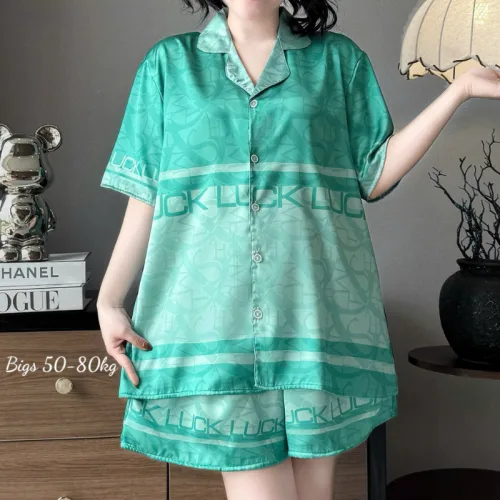 Đồ Bộ Ngủ Tay Ngắn Quần Đùi Nữ Họa Tiết Sang Trọng Mặc Mịn Mát Thoải Mái Big Size 50–80kg