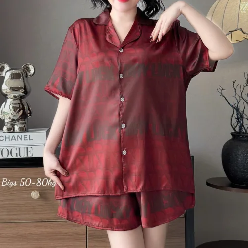 Đồ Bộ Ngủ Tay Ngắn Quần Đùi Nữ Họa Tiết Sang Trọng Mặc Mịn Mát Thoải Mái Big Size 50–80kg