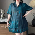 Đồ Bộ Ngủ Tay Ngắn Quần Đùi Nữ Họa Tiết Sang Trọng Mặc Mịn Mát Thoải Mái Big Size 50–80kg