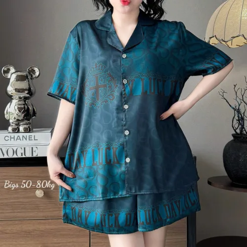 Đồ Bộ Ngủ Tay Ngắn Quần Đùi Nữ Họa Tiết Sang Trọng Mặc Mịn Mát Thoải Mái Big Size 50–80kg