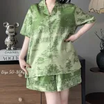 Đồ Bộ Ngủ Tay Ngắn Quần Đùi Nữ Họa Tiết Sang Trọng Mặc Mịn Mát Thoải Mái Big Size 50–80kg
