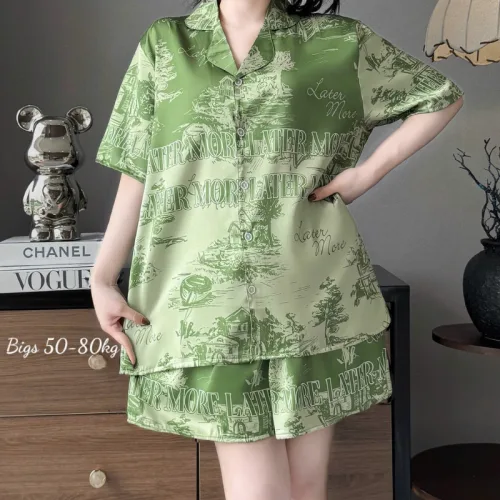 Đồ Bộ Ngủ Tay Ngắn Quần Đùi Nữ Họa Tiết Sang Trọng Mặc Mịn Mát Thoải Mái Big Size 50–80kg