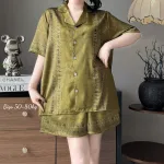 Đồ Bộ Ngủ Tay Ngắn Quần Đùi Nữ Họa Tiết Sang Trọng Mặc Mịn Mát Thoải Mái Big Size 50–80kg