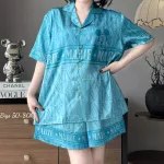 Đồ Bộ Ngủ Tay Ngắn Quần Đùi Nữ Họa Tiết Sang Trọng Mặc Mịn Mát Thoải Mái Big Size 50–80kg